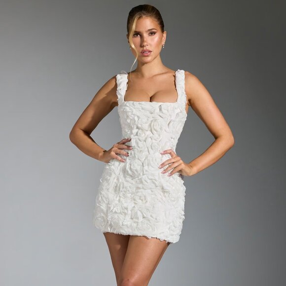 Oh Polly Dresses & Skirts - Oh Polly Floral-Appliqué Corset Mini Dress in White | Size 4